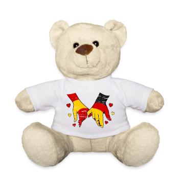Spanien_Deutschland_Flagge_Haendehalten_used - Teddy - Weiß - Vorne