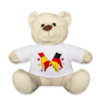 Spanien_Deutschland_Flagge_Haendehalten - Teddy - Weiß - Vorne