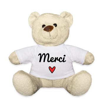MERCI. THANKS. THANK YOU. ANNIVERSAIRE. NAISSANCE. - Nounours - blanc - Devant