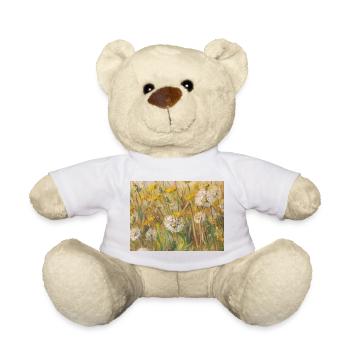 Summer Dandelion Meadow Painting - Teddy Bear - white - Front