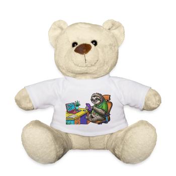 Fauler Büro-Sloth mit Laptop und Smartphone - Teddy - Weiß - Vorne
