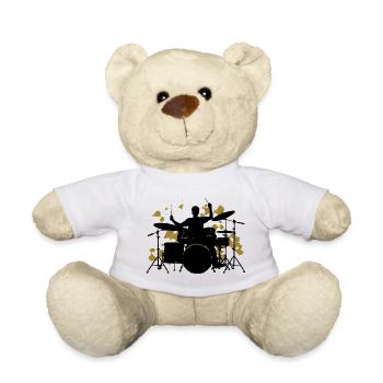 Drummer Schlagzeug Geschenk für Schlagzeuger - Teddy - Weiß - Vorne
