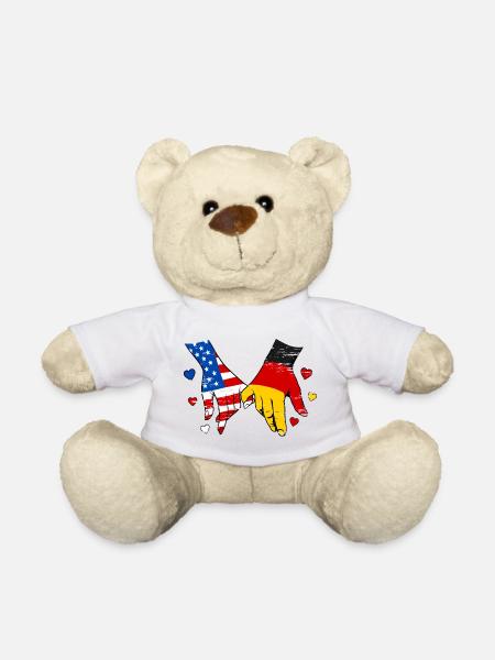 USA Deutschland Flaggen Händehalten used - Teddy - Weiß
