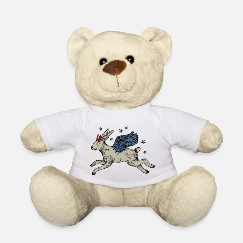 Winged hare in star flight - Teddy Bear - white