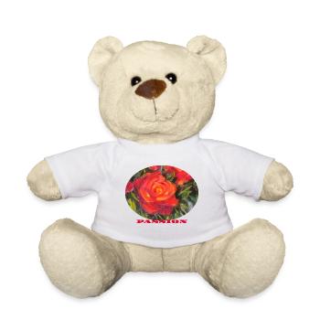 Passion - Vibrant Red Rose Macro Ellipse - Teddy Bear - white - Front