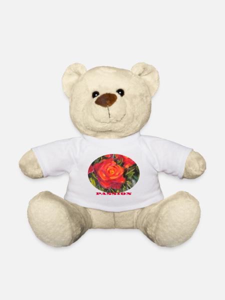 Passion - Vibrant Red Rose Macro Ellipse - Teddy Bear - white