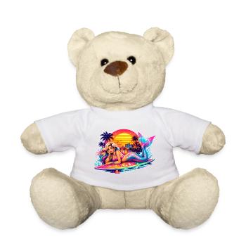 Mermaid Surfboard Retro Sunset Tropical Vibes - Teddy Bear - white - Front