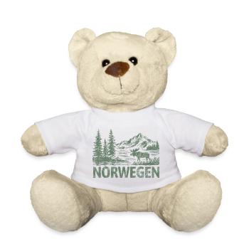 Norwegen Waldlandschaft mit Bergen, See und Elch - Teddy - Weiß - Vorne
