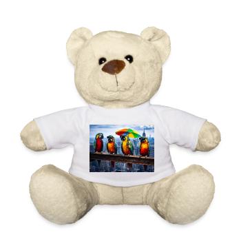 Papageienparade mit Regenbogenschirm - Teddy - Weiß - Vorne