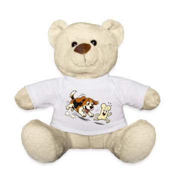 Dog Chasing Running Bone Comic Motif - Teddy Bear - white - Front