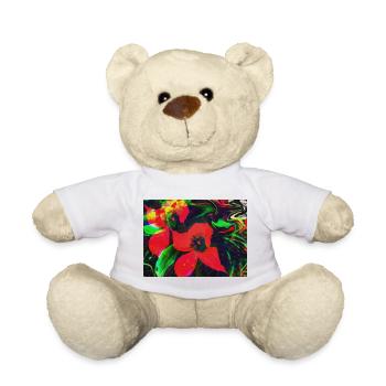 Neonrote Blüten im Farbwirbel - Teddy - Weiß - Vorne