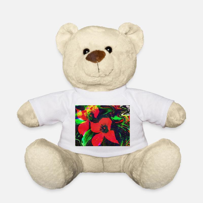 Fleurs rouge fluo dans un tourbillon de couleurs - Nounours - blanc