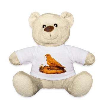 Oiseau orange avec un ver au sol - Nounours - blanc - Devant