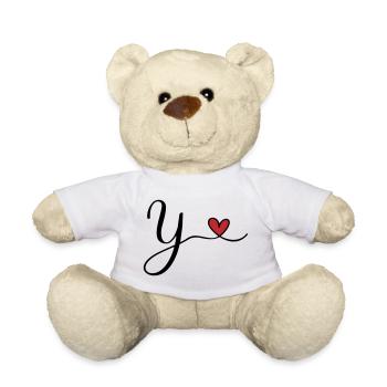 Y Buchstabe Initiale Monogramm Design mit Herz - Teddy - Weiß - Vorne