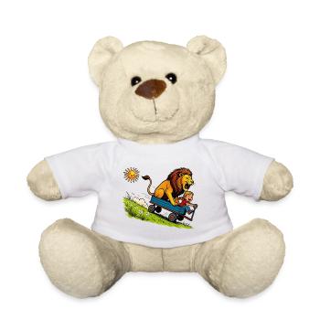 Wild lion ride in a blue handcart - Teddy Bear - white - Front