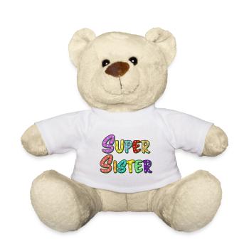 Schriftzug Super Sister für die beste Schwester - Teddy - Weiß - Vorne