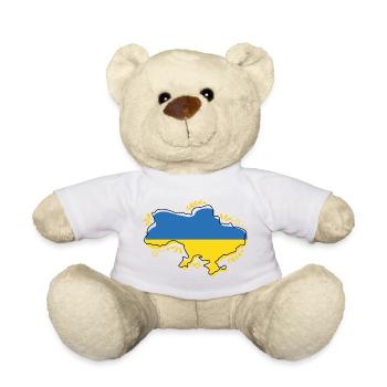Ukraine-Flaggenkarte Silouette mit Blumenumriss - Teddy - Weiß - Vorne