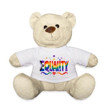 Equality Rainbow Diversity Shirt Sticker Throw Pillow - Teddy Bear - white - Front
