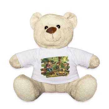 Dad with 2 sons at the campfire - Teddy Bear - white - Front