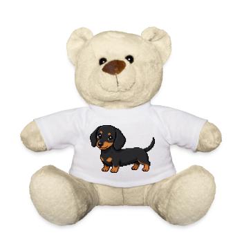 Teckel mignon – Chien rétro en pixel art - Nounours - blanc - Devant