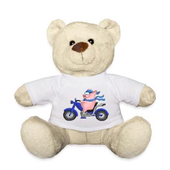 Motocycliste drôle sur l'hélicoptère - Nounours - blanc - Devant
