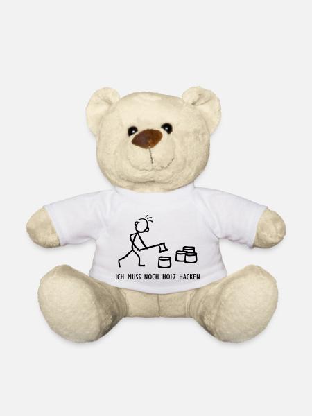 Strichmännchen Holzhacken - Teddy - Weiß