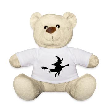 Fliegende alte Hexe auf einem Besen / schwarz-weiß - Teddy - Weiß - Vorne