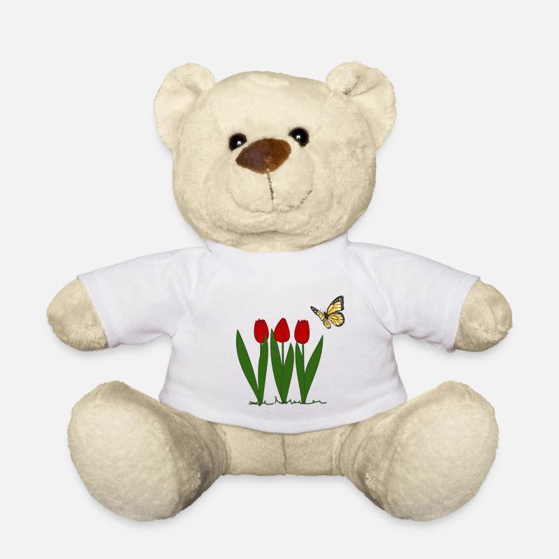 Tulipes et papillon, printemps - Nounours - blanc