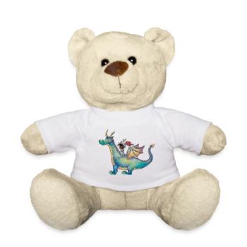 Girl with dragon on magical adventure - Teddy Bear - white - Front
