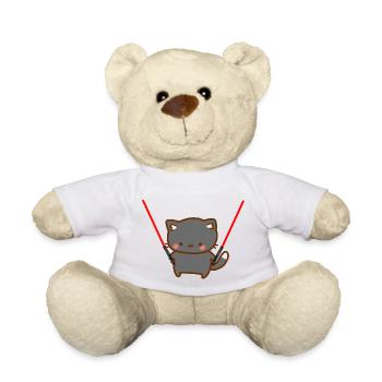 Cute cat with 2 red lightsabers - Teddy Bear - white - Front
