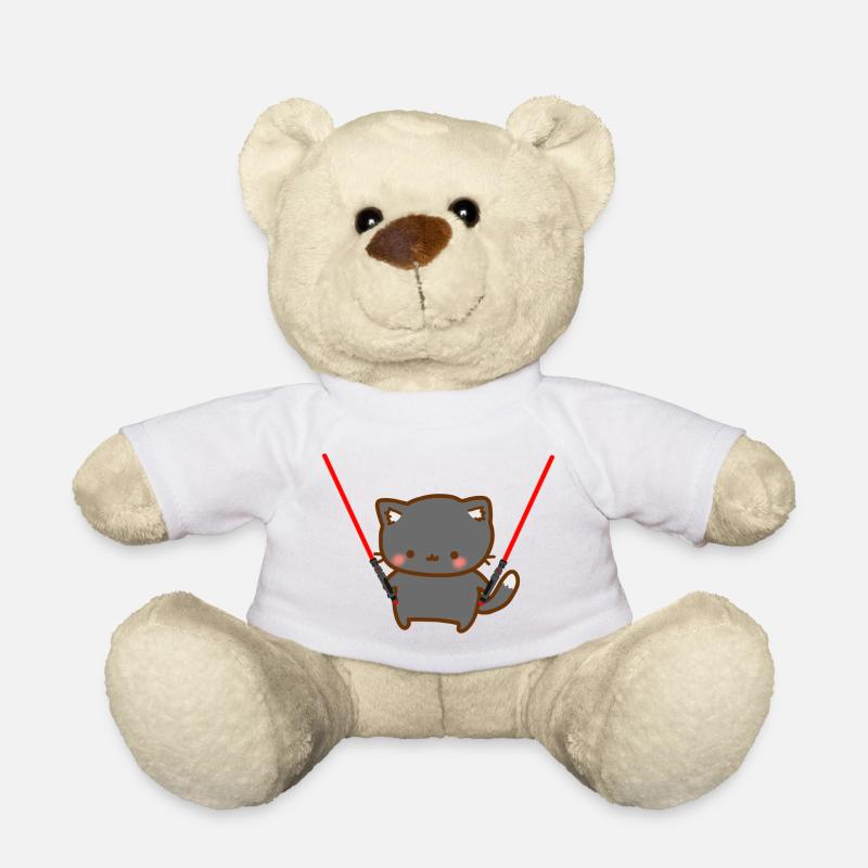 Chat mignon avec 2 sabres laser rouges - Nounours - blanc