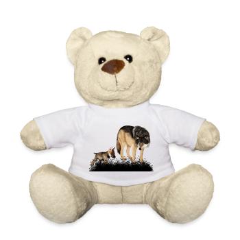 Loup renversant avec l’ourson dans les bois - Nounours - blanc - Devant