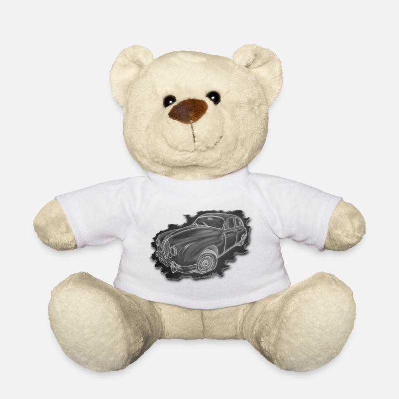 Vintage car - drawing - Teddy Bear - white
