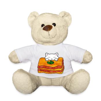 Mignon chat blanc mangeant une délicieuse cuisine italienne - Nounours - blanc - Devant
