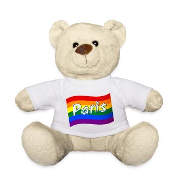 Gay Pride Paris France rainbow flag LGBT LGBTQ - Teddy Bear - white - Front