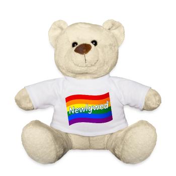 Gay pride Les jeunes mariés viennent de se marier drapeau arc-en-ciel LGBT - Nounours - blanc - Devant