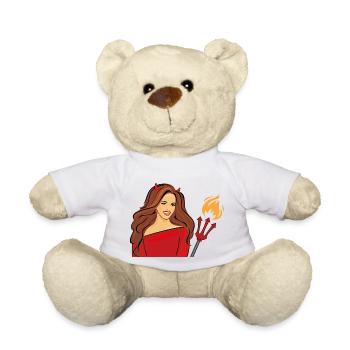 Femme souriante en costume de diable à la fête d’Halloween - Nounours - blanc - Devant