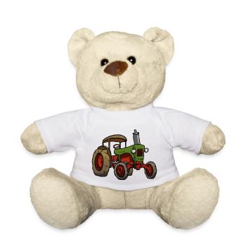 Alter Traktor Oldtimer Cartoon Geschenkidee - Teddy - Weiß - Vorne