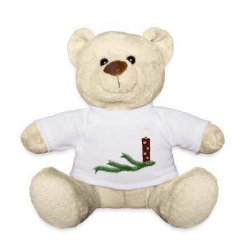Bougie de Noël festive aux branches de sapin - Nounours - blanc - Devant