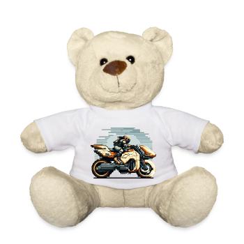 Un motard conduit la moto 8 bits du futur - Nounours - blanc - Devant