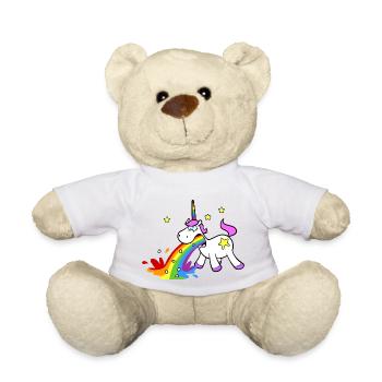 Cartoon Einhorn beim Kotzen von bunten Regenbogen - Teddy - Weiß - Vorne