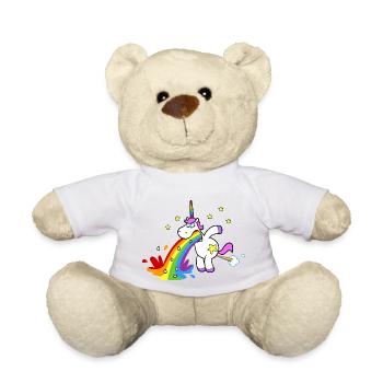 Lustiges Einhorn kotzt einen bunten Regenbogen - Teddy - Weiß - Vorne