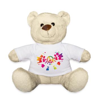 buntes Peace Zeichen für die Festival Saison - Teddy - Weiß - Vorne