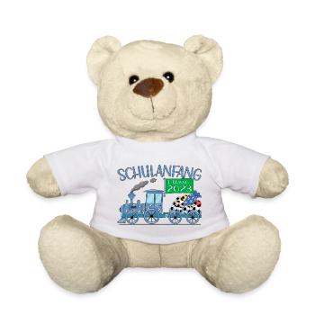 Schulanfang 2023 Eisenbahn mit Fußball blau - Teddy - Weiß - Vorne