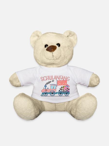 Schulanfang 2023 Eisenbahn mit Fußball rosa - Teddy - Weiß