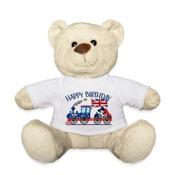 Happy Birthday Britische Flagge Fußball Eisenbahn - Teddy - Weiß - Vorne