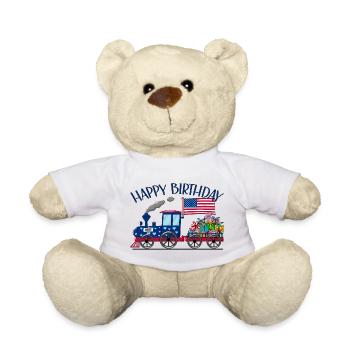 Joyeux anniversaire USA Flag Cadeaux Chemin de fer - Nounours - blanc - Devant