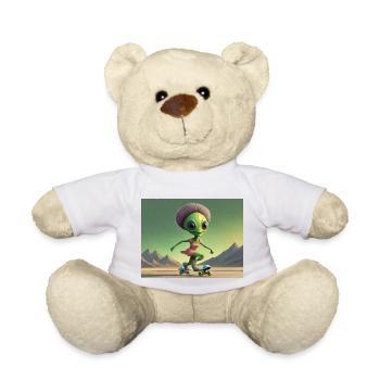 cute little green retro vintage alien everyday - Teddy Bear - white - Front