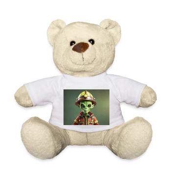 niedliche kleine grüne Retro Vintage Alien Feuerwehrmann - Teddy - Weiß - Vorne
