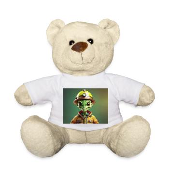 niedliche kleine grüne Retro Vintage Alien Feuerwehrmann - Teddy - Weiß - Vorne